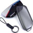 Car Key Fob Cover Case Keychain Compatible with BMW X1 X2 X3 X5 X6 X7 530i 540i 740i iX XM i5 i7 2023 2024 2025 Transparent Black