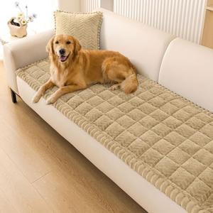 Smiry Non Slip Couch Covers for Dogs, Fuzzy Pet Couch Covers for 3 Cushion Sofa Pet Friendly, Soft Sofa Slipcovers Cushion Furniture Protector Washable (Khaki, 27.6" x 70.9")