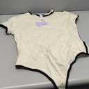 MANGOPOP Women's Round Neck Short Sleeve Bodysuit T Shirts Basic Body Suit Tops (XX-Large, Creamy White)