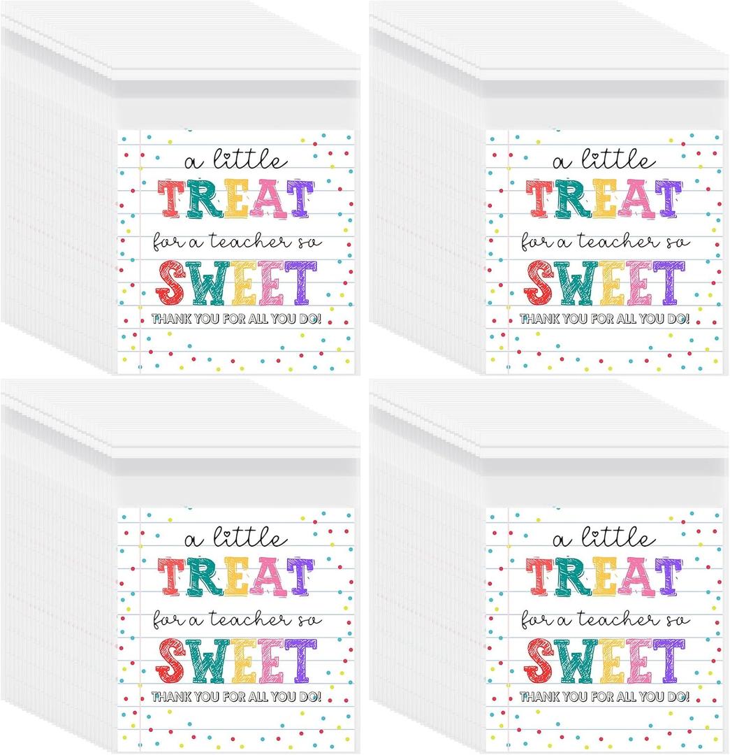 Geyoga 200 Count Treat Bags Teacher Appreciation Gift Thank You Cellophane Bags Self Adhesive for Cookie, 3.9 x 5.1 Inches