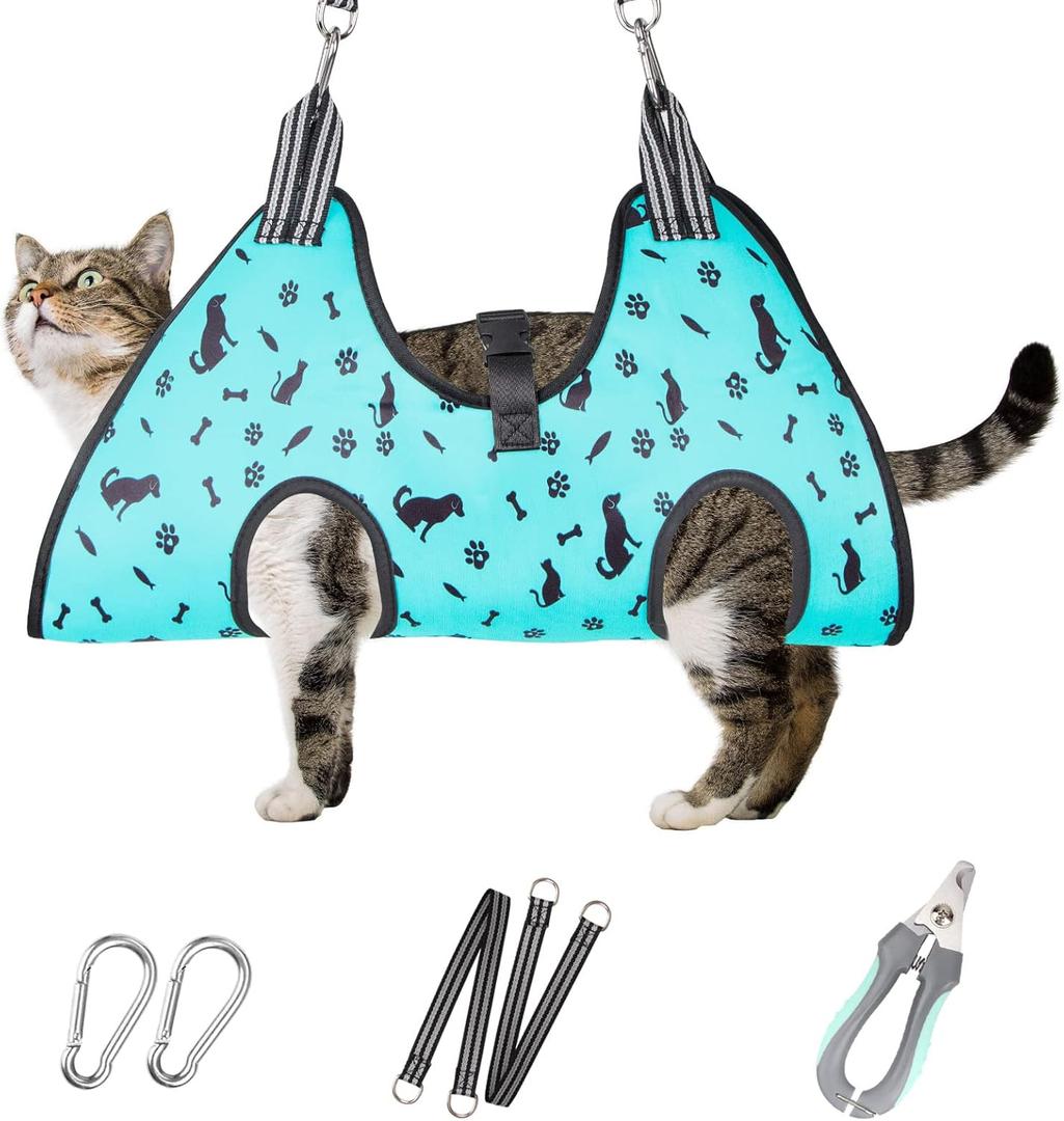 Dog&Cat Grooming Hammock - Pet Harness for Grooming Nail Trimming (XS 15lb), Dog Sling for Nail Clipping, Dog Hanging Holder for Cutting Nail with Nail Clippers (Cyan)