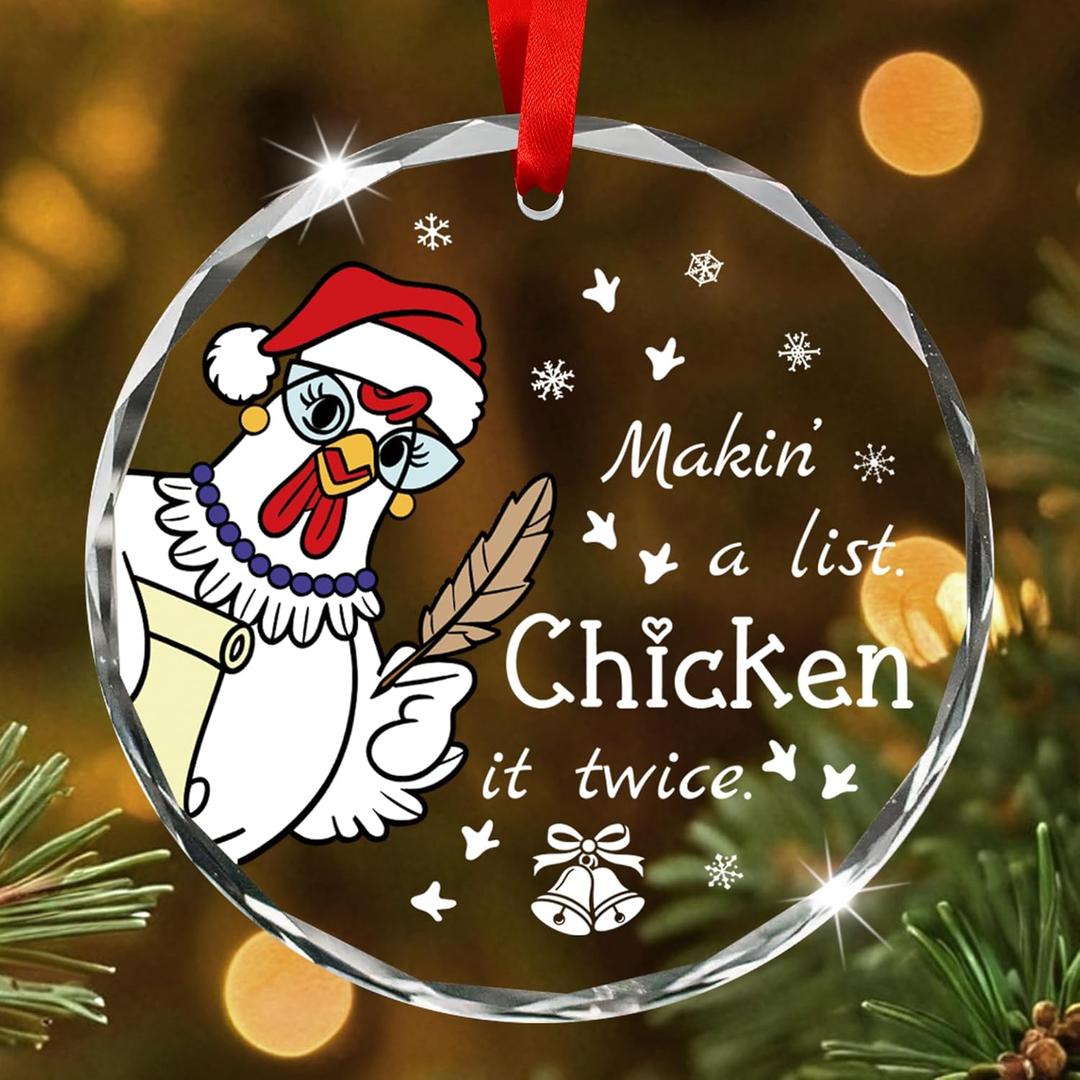 JOETMAE Funny Christmas Ornament - Chicken Ornament for Christmas Tree Rooster Holiday Xmas Decoration - Farmhouse Gift for Poultry Lovers