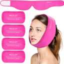 LotFancy Face Ice Pack Wrap with 4 Reusable Hot Cold Therapy Gel Packs, Pain Relief for TMJ, Wisdom Teeth, TMD, Oral and Facial Surgery, Dental Implants, Pink (Pink(one Size Fits Most))