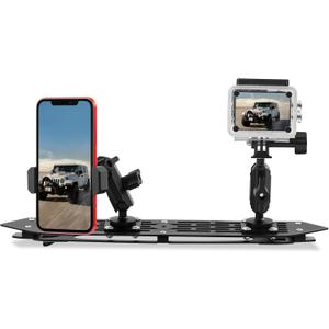 Metal Multi-Device Dash Platform Mount for Jeep Wrangler JL 2018-2023 (Excl. 4xe) & Gladiator JT 2020-2023, Dash Mounting System for Phone & Action Camera, Solid and Durable Jeep Accessories