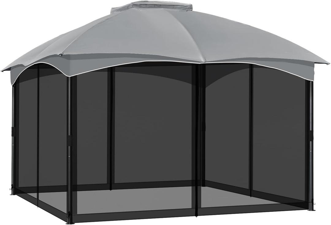 COWVIE Gazebo Replacement Netting Screen, 10' x 12' Universal Gazebo 4-Panel Mosquito Sidewalls with Double Zippers for Outdoor Patio (Only Netting) (Black)