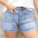 ELLEVEN High Stretchy Jean Shorts for Women, High Waisted Casual Denim Shorts with Front Pockets (Blue, S)