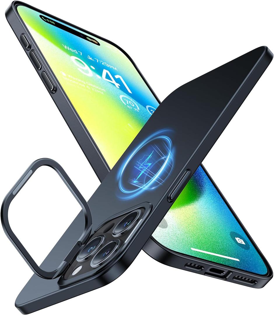 TORRAS Magnetic Slim Fit Designed for iPhone 15 Pro Max Case with Stand,Compatible with MagSafe,Invisible lens Stand, Protective Anti-Fingerprint cover for iPhone 15 Pro Max Phone Case 6.7,Black