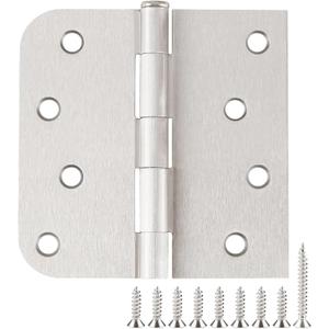 Satin Nickel Door Hinges 4 Inch Square Rounded 5/8" Radius Hinges for Doors Reversible Full Mortise Combination 4 in Door Hardware 6 Pack
