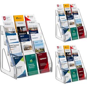 YEXEXINM 3 Pack 5 Tier Brochure Holder 12x13 Inch Acrylic Literature Display Stand Holds 3 Brochures in One Row Clear Pamphlet Holder Display Stand for Flyers Booklets Table Signs Office Home Store
