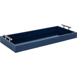 Kate and Laurel Lipton Narrow Decorative Tray; 10 x 24; Navy Blue and Silver; Chic Accent Tray for Display and Storage