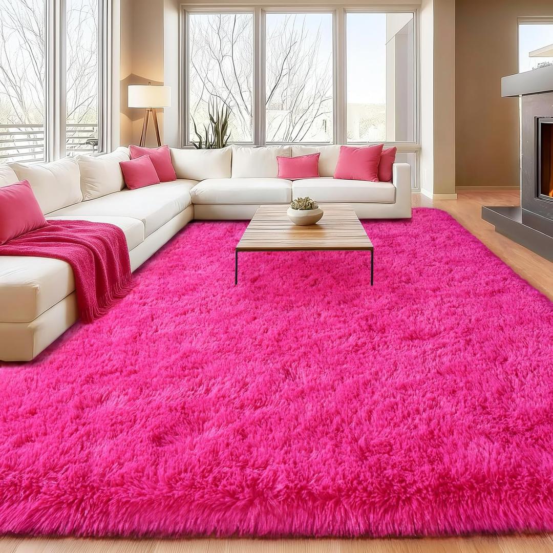 Soft Shaggy for Bedrooms, Hot Pink Area Rug, Fluffy Rugs for Living Room, Cozy Fuzzy Carpet for Kids, Perfect Indoor Decor for Boys and Girls 4x6 Feet