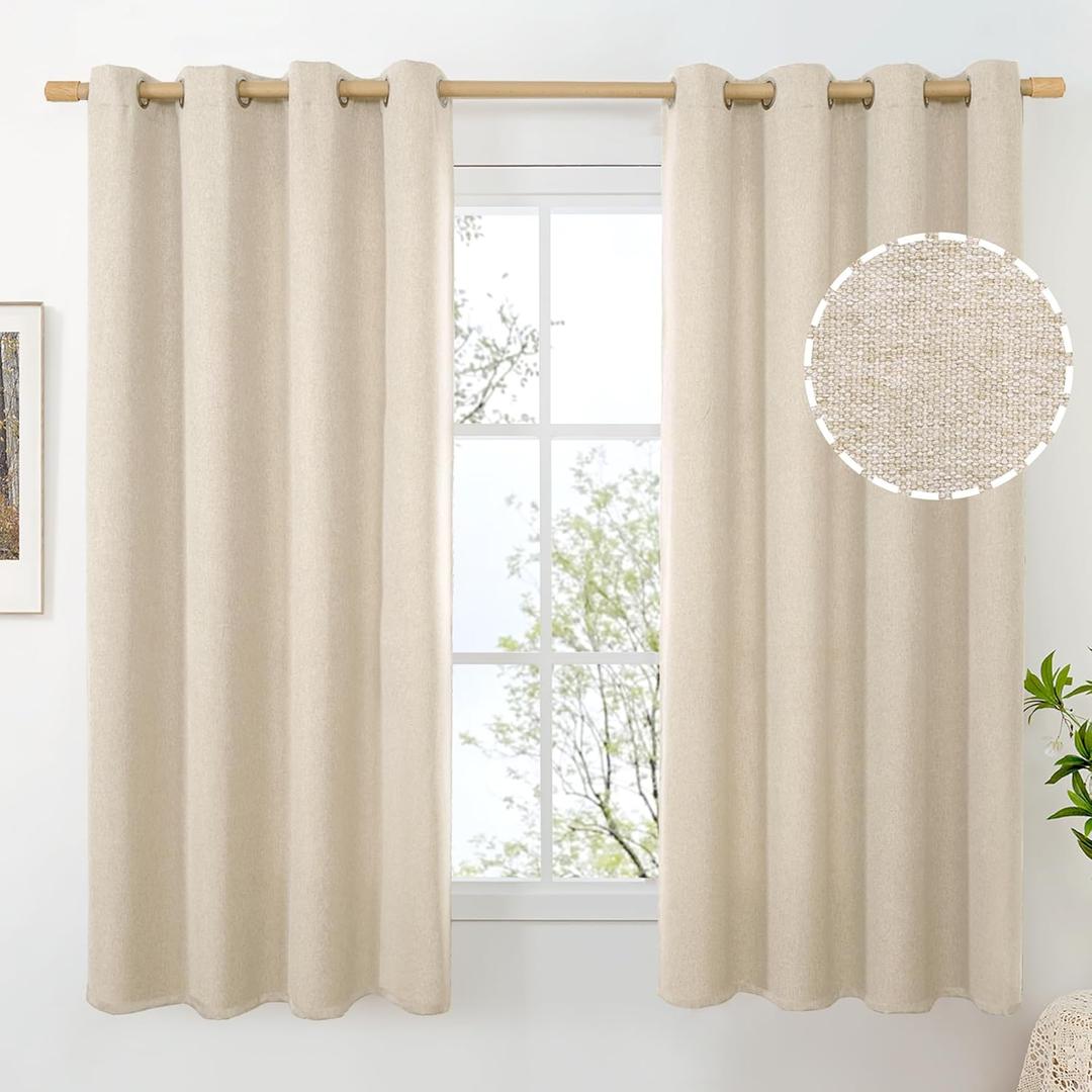 BGment Oatmeal Linen Curtains for Bedroom 63 Inch Length, No See Through Textured Privacy Window Drapes for Living Room Thick Curtain with Grommet Top Light Filtering, 2 Panels, Each 52 Inch Wide