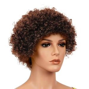 jiebor Short Curly Afro Hair Funny Clown Hippie Wig for Men Women Adults 70s 80s 90s Halloween Party (Brown)