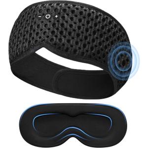 Bluetooth Sleep Mask with Removable 3D Contoured, 100% Blackout Eye Mask for Sleeping, Sleeping Headphones with Ultra-Thin Stereo Speakers for Side Sleepers, Perfect Tech Gifts for Men/Women