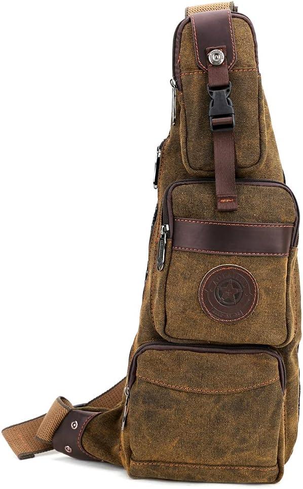 Hebetag Leather Sling Bag Crossbody Backpack for Men Women Travel Outdoor Camping (#39brown(canvas))