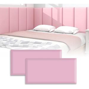 3D Anti-Collision Wall Padding, Peel & Stick Upholstered Wall Panels, Queen Headboard, Playroom Decorative Protection, Pack of 2 Panels - 23.6' X 11.8' (Pink)