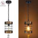 Rustic Pendant Light Fixtures, Farmhouse Kitchen Wood Hanging Lighting, Industrial Round Cage Chandelier for Entryway Hallway Dining Room Bedroom Foyer