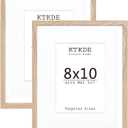 KTKDE 8x10 photo frames, MDF wrapped wood grain paper photo frames with 5x7 pads or 8x10 without pads, tempered glass, 8  10 gallery wall installation or desktop home ideal gift (2pcs-Natural Woodgrain)