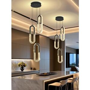 ykolupty Modern Crystal Chandeliers LED Pendant Lighting Ring Black Flush Mount Ceiling Lights Fixture Mini Chandeliers for Dining Room Kitchen Island Hallway