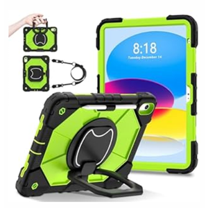 RONWTIMES for iPad 10th Generation Case 10.9 Inch -Full Body Protection with Screen Protector/ Rotatable Stand/ Shoulder Strap/ Shockproof iPad Case 10th Generation 2022 for Kids (Black+Green)