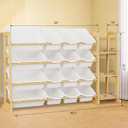 Kids Toy Storage Organizer with Bookshelf Wooden Shelf with 16 Bins & 3 Shelves, Quick Assembly Storage Rack for Playroom, Bedroom, Nursery - White