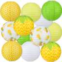 Panelee 12 Pcs Pineapple Party Decorations Hawaiian Party Hanging Supplies 8 Inches Round Paper Lanterns for Tropical Luau Birthday Holiday Bachelorette Decor Supplies