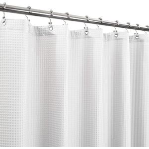 Barossa Design Honeycomb Waffle Weave Shower Curtain Cotton Blend Extra Long 84 inch Height, Hotel Luxury, Heavy Weight, Spa, Washable, White, 72x84 Fabric Shower Curtain for Bathroom