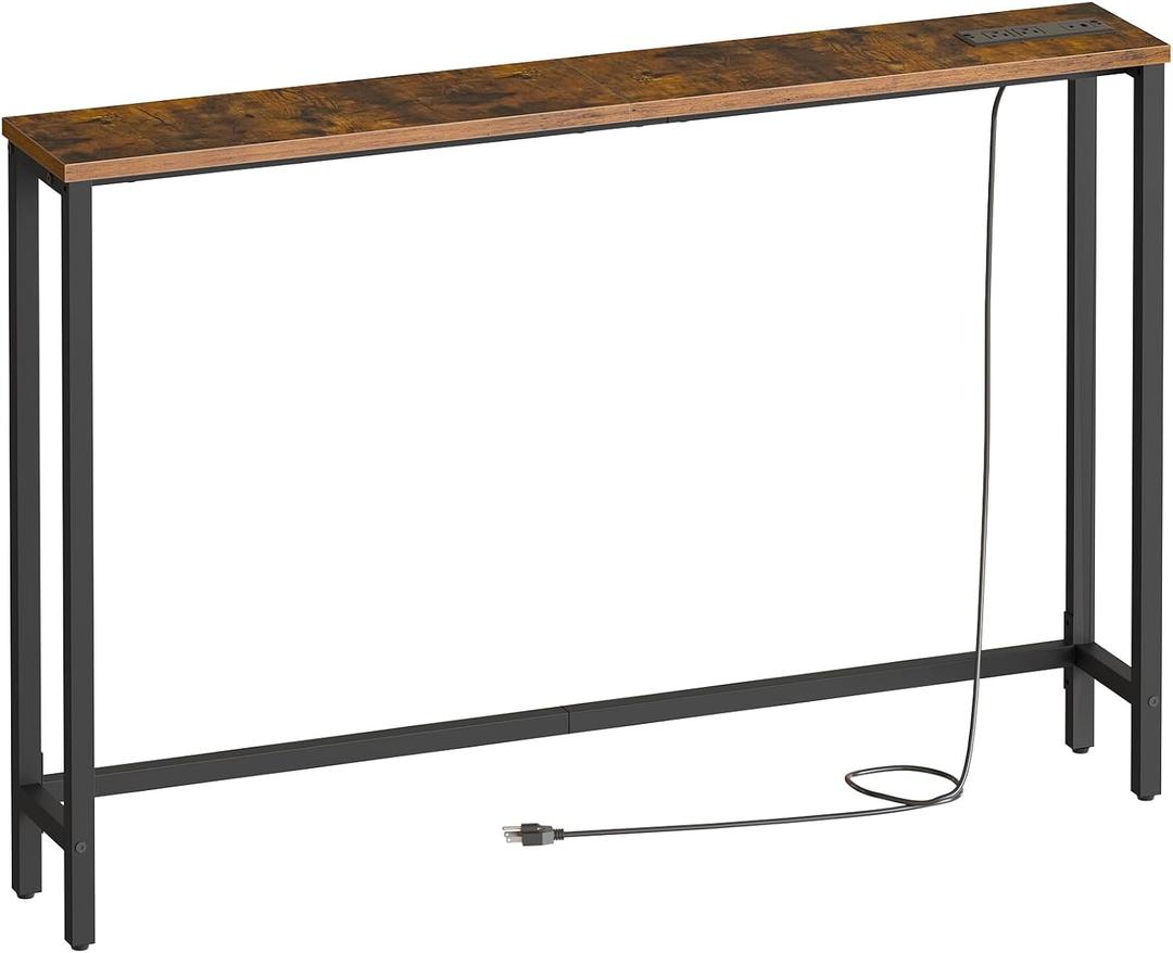 HOOBRO 47.2" Narrow Console Table with Power Outlet, 5.9" Behind Couch Table with Charging Station, Long Sofa Side Table, Skinny Entryway Table for Living Room, Hallway, Foyer, Rustic Brown BF15XG01G1, 47.2"L x 5.9"W x 31.5"H