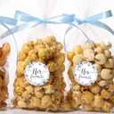 Chivertion 100 Set His Her Favorite Stickers with Popcorn Bags 5x11 Inch Treat Candy Cookie Bags for Bridal Shower Wedding Favor Treat Candy Stuffers Packaging(Blue,Ribbon)