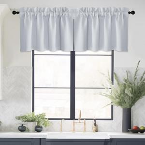 NICETOWN 4 Panels Blackout Valances for Window, Kitchen Valances Curtains for Living Room/Bedroom/Bathroom Short Window Privacy Rod Pocket, 42" W x 16" L, Greyish White