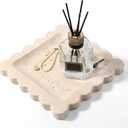 Travertine Decorative Tray, 7.8in Marble Scallop Edge Tray, Square Bathroom Trays for Jewelry Perfume, Vanity, Coffee Table, Beige Stone Trinket Dish for Woman, Dresser Dcor Gift (Romano)