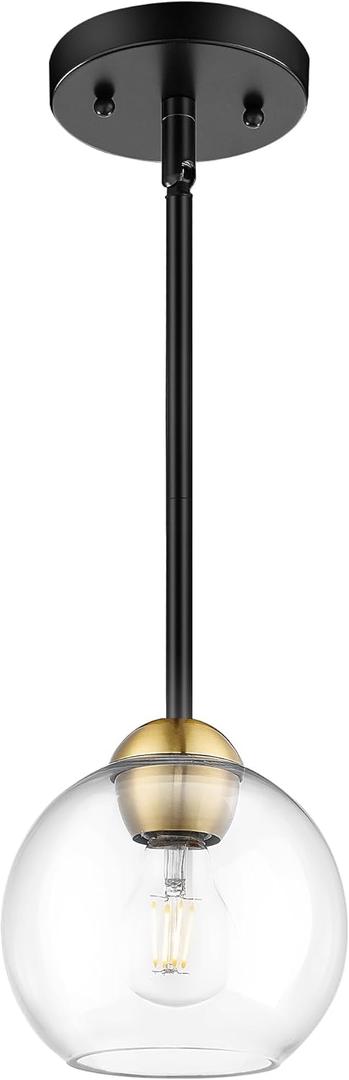 Emak Black and Gold Pendant Light, 7 Inch Globe Glass Pendant Lights Kitchen Island, Modern Hanging Lights for Kitchen, Bathroom, Dining Room, Bar, PL119-BKBGD Emak Black and Gold Pendant Light, 7 Inch Globe Glass Pendant Lights Kitchen Island, Modern Hanging Lights for Kitchen, Bathroom, Dining Room, Bar, PL119-BKBGD