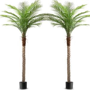 Artificial Phoenix Palm Tree 7ft Tall Outdoor Indoor Decor Fake Plants with 15 Adjustable Leaves, Large Faux Sago Palm Tree for Home Office Living Room Yard Outside Patio Poolside (2, 7ft)