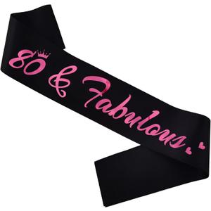 2 x 80 & Fabulous Birthday Sash, 80th Birthday Gifts idea for women, Funny 80th Birthday Party Suppiles, Black+ Pink(80 & Fabulous)