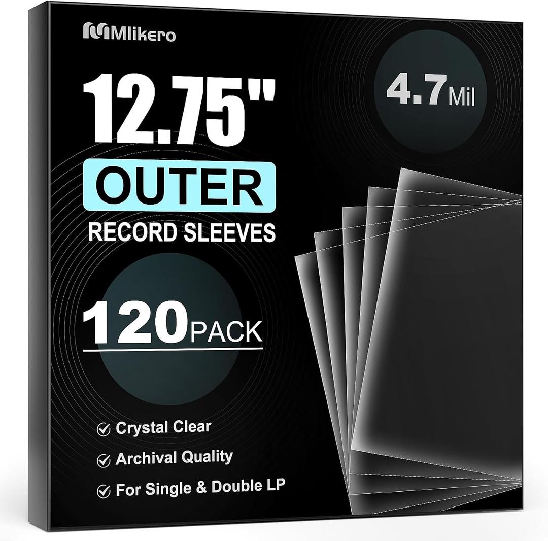 120 Vinyl Record Sleeves Outer, 4.7 Mil Crystal Clear Vinyl Protective Sleeves, 12.75'' x 12.75'' Record Sleeve Compatible with Single and Double LP Album Covers