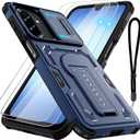 for Samsung Galaxy A16/ A17/ A26 Case with 2 Pack Screen Protector, Slide Camera Lens Cover, Kickstand & Lanyard Strap, Dual Layer Shockproof Non-Slip Matte Case, Blue