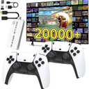 Wireless Retro Game Console, Retro Game Stick with Built-in 23 Emulators, 64GB,20,000+ Games, 4k Hdmi Output, and 2.4GHz Wireless Controller, Plug and Retro Play Video Games for TV（White），Two