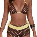 MakeMeChic Women's Polka Dots Bikini Sets with Swim Shorts Swimsuit (Yellow, M)