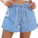 Floerns Women's Elastic Waist Drawstring Denim Shorts Wide Leg Casual Jean Shorts with Pocket (X-Large)