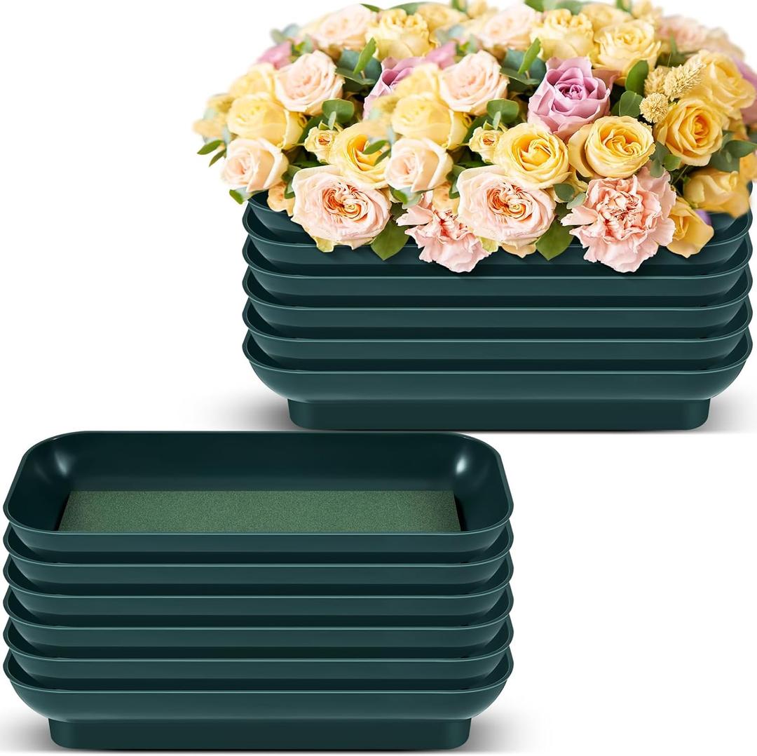 Sabary 24 Pack Large Size 10 x 4 Inch Floral Bowls for Flower Arrangements Flower Foam with Bowl Kit with Floral Foam Blocks for Table Party Wedding Festival Flowers (Rectangle)