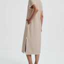 Women's Polo V Neck Midi Dress Short Sleeve RIC Rac Loose Split Long Shirt Dress Khaki (XL)