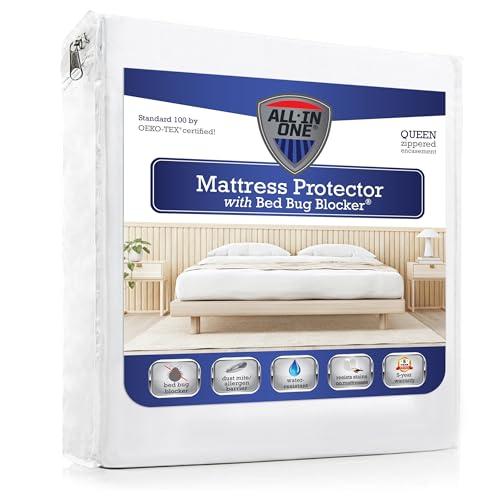 All-in-One Mattress Protector, Zippered Encasement, Water & Stain Resistant, Triple Seal Protection, Queen, White