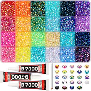 17000Pcs Resin Rhinestones for Bedazzling Crafting, 4mm Jelly Multicolor Bedazzled Rainbow Flatback Gems Set, Colorful Bedazzler Jewel Gemstone for Clothes Crafts Clothing Nail Art with B7000 Glue (Large Pack + 3Pcs Glue, 4mm | Jelly AB mix colors)