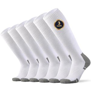 Ortis Cotton Full Cushion Over the Calf Socks OTC Knee High Thick Moisture Wicking Breathable Work Boot Thermal Warm (White)