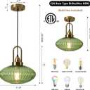 12 Inch Green Pendant Lights Vintage Chandelier Pendant Lighting Modern Mid Century Hanging Lights Adjustable Kitchen Island Light for Dining Room Bedroom Hallway