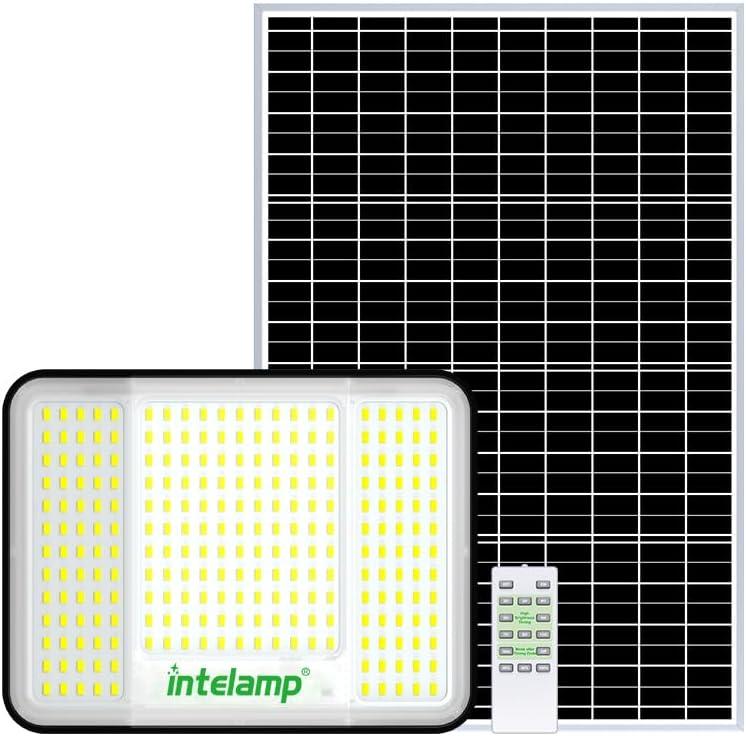 Intelamp Solar Flood Lights Outdoor Waterproof, 20000mAh 2000LM Floodlight Exterior with Remote 16.4 FT Cable, 2-12H Timer Dusk to Dawn Security Spots Lighting Outside for Garden Pathway (Large)