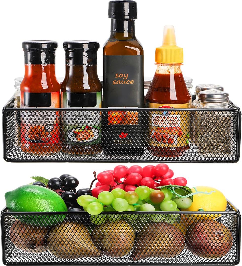 WUWEOT 2 Pack Magnetic Basket Fridge Side Organizers, Strong Magnetic Spice Rack, Metal Wire Mesh Shelf for Refrigerator, Kitchen Counter, Cabinet and Oven