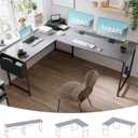Pamray 64.5 Inch Reversible L Shaped Gaming Desk Large Corner Computer Desk with Storage Bag Home Office Table for Writing Study Grey
