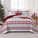 Luxudecor Christmas Quilt Set King Size 3 Pieces, Red Snowflakes Reindeer Bedspread with Pillow Shams, Soft Reversible Coverlet Xmas Bedding Set Holiday Decor 104"x90"