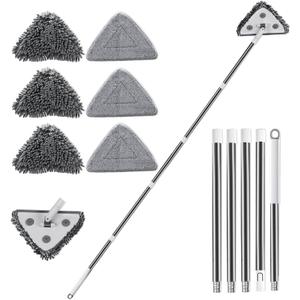 MUEE Window Cleaning kit, 3 in 1 Adjustable Window Washing Squeegee Kit with Extension Pole, Squeegee Window Cleaner Tool with 6 Replacement Pads, Wall Washer Cleaning Tool for Walls/Glass/Window